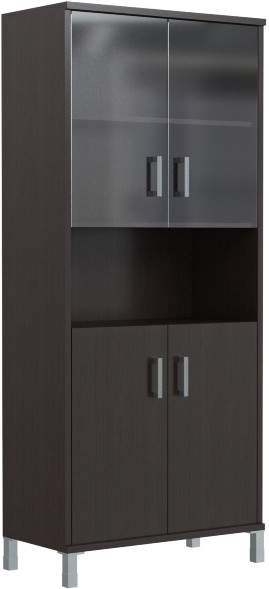 Шкаф высокий с малыми стеклянными и глухими дверьми B 430.10 Венге Магия 900х450х2054